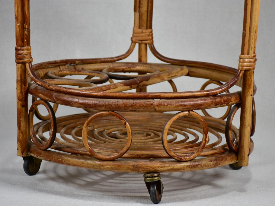 Vintage French rattan bar cart