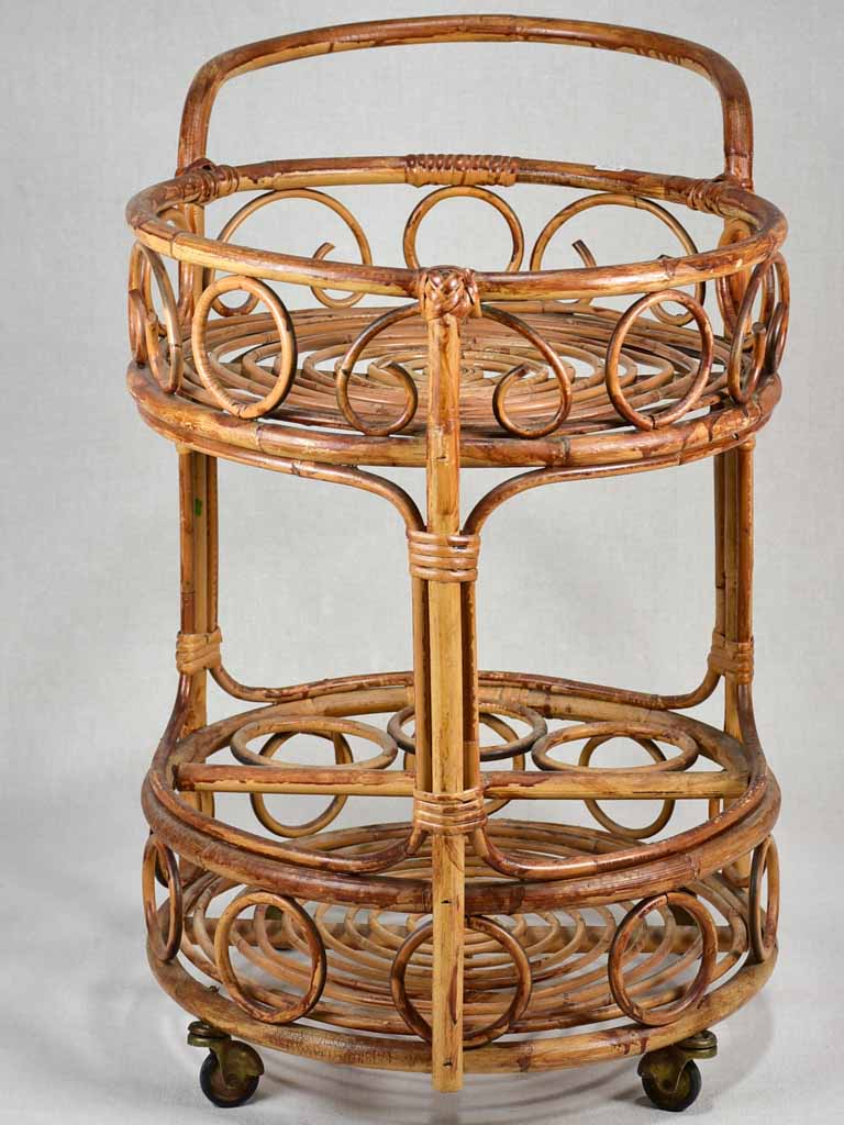 Vintage French rattan bar cart