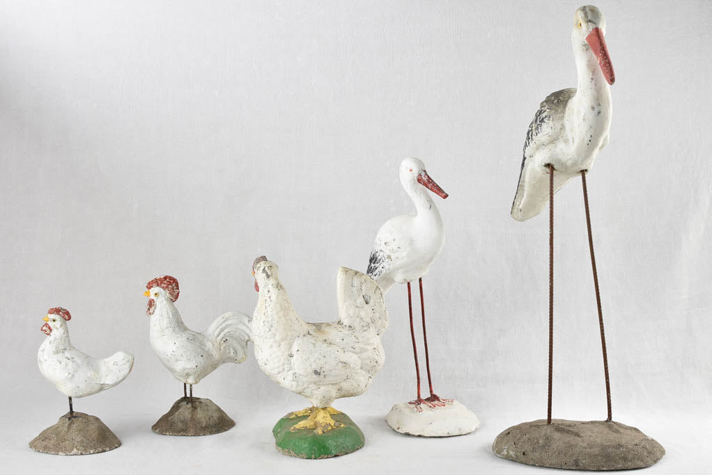 Collection of 5 vintage French bird sculptures - 30"
