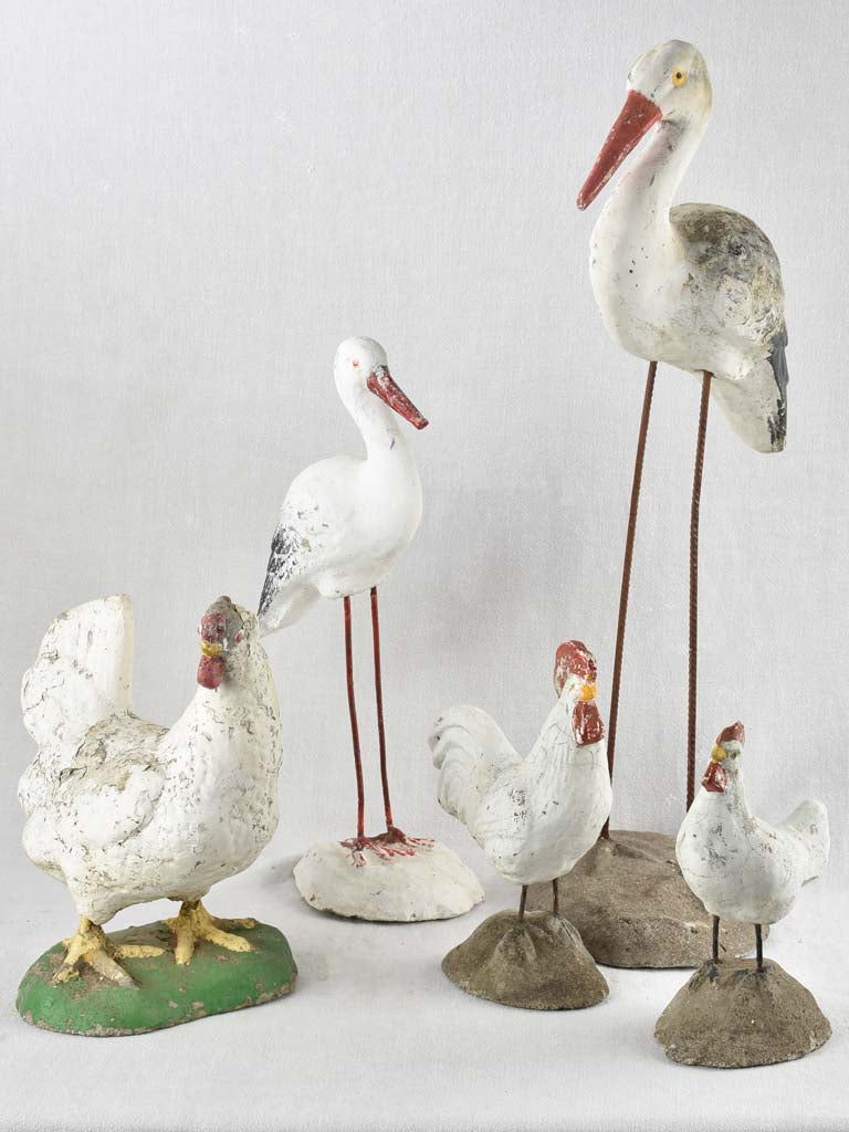 Collection of 5 vintage French bird sculptures - 30"