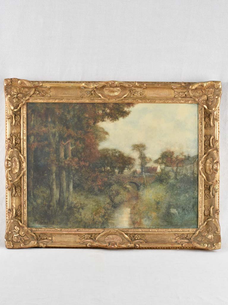Antique watercolor landscape Gaston Le Mains (1860-1829) 28¼" x 36¼"