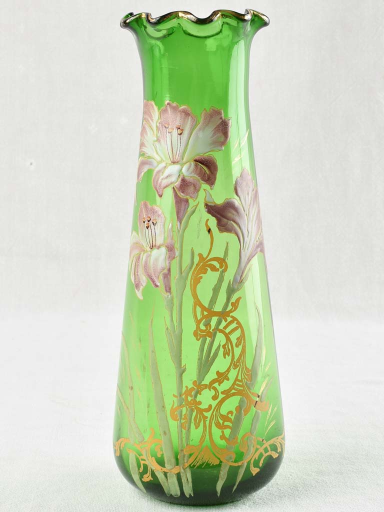 EARLY 18TH CENTURY GREEN ENAMEL VASE W/ FLOWERS 13"
