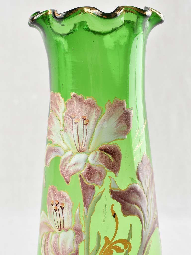 EARLY 18TH CENTURY GREEN ENAMEL VASE W/ FLOWERS 13"