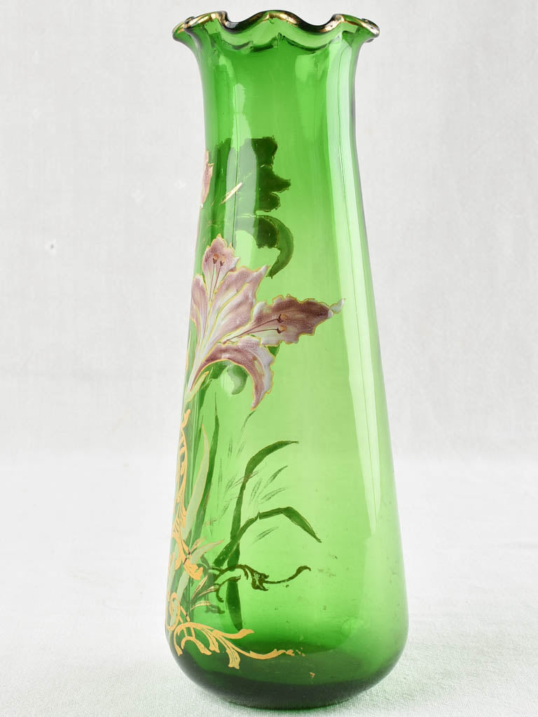 EARLY 18TH CENTURY GREEN ENAMEL VASE W/ FLOWERS 13"