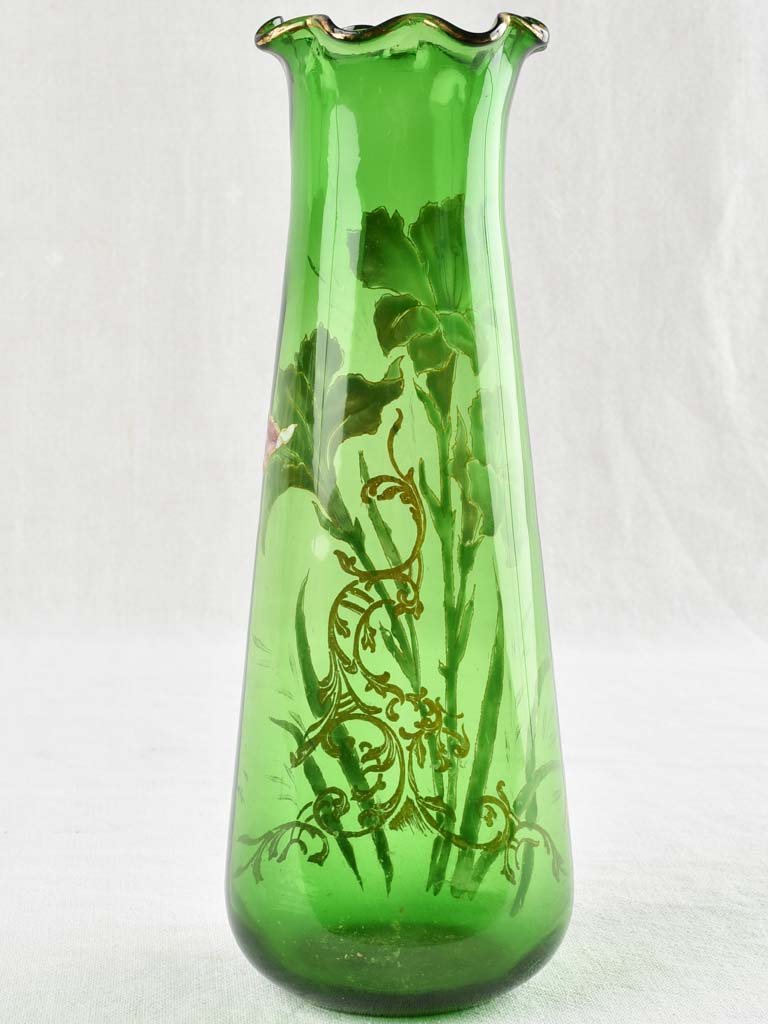 EARLY 18TH CENTURY GREEN ENAMEL VASE W/ FLOWERS 13"