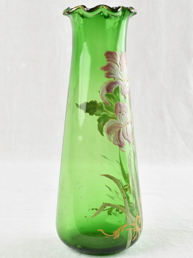 EARLY 18TH CENTURY GREEN ENAMEL VASE W/ FLOWERS 13"