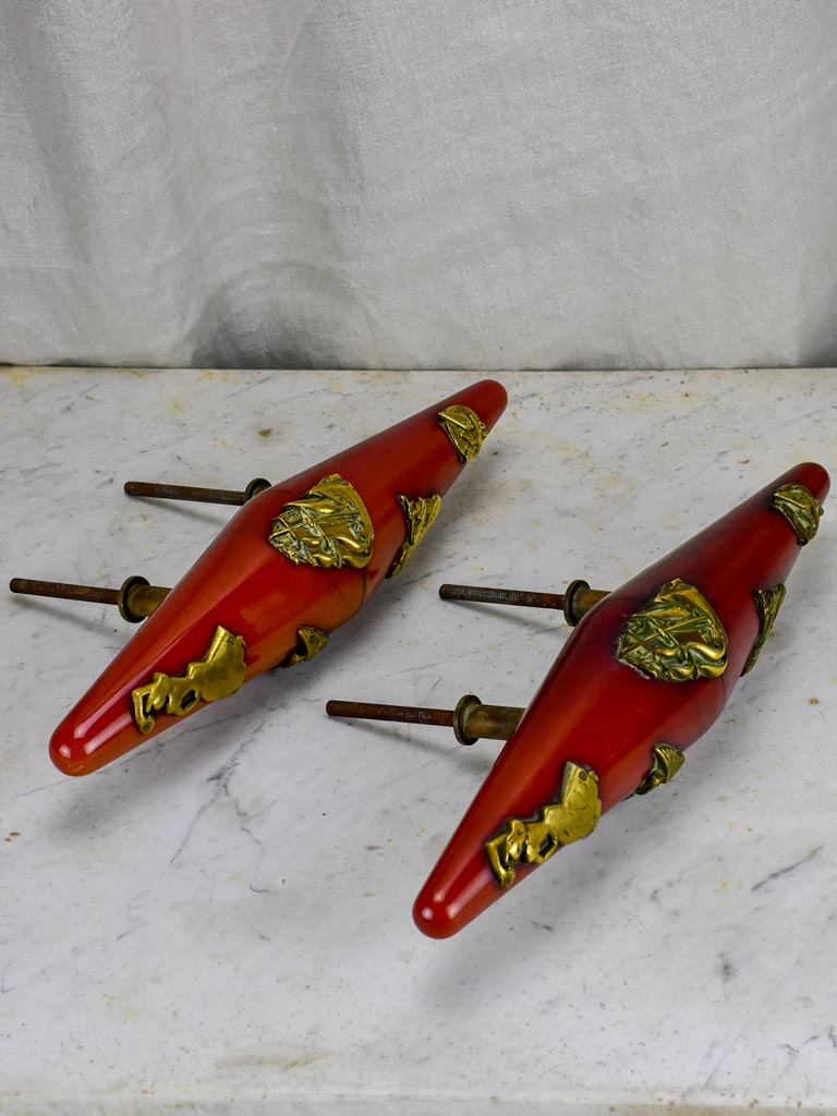 Pair of French Tabac carrot Bakelite door pulls - 1940's