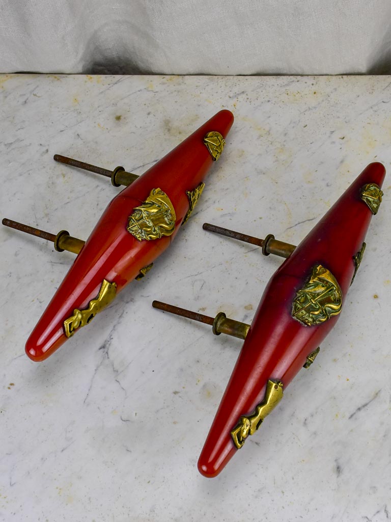 Pair of French Tabac carrot Bakelite door pulls - 1940's