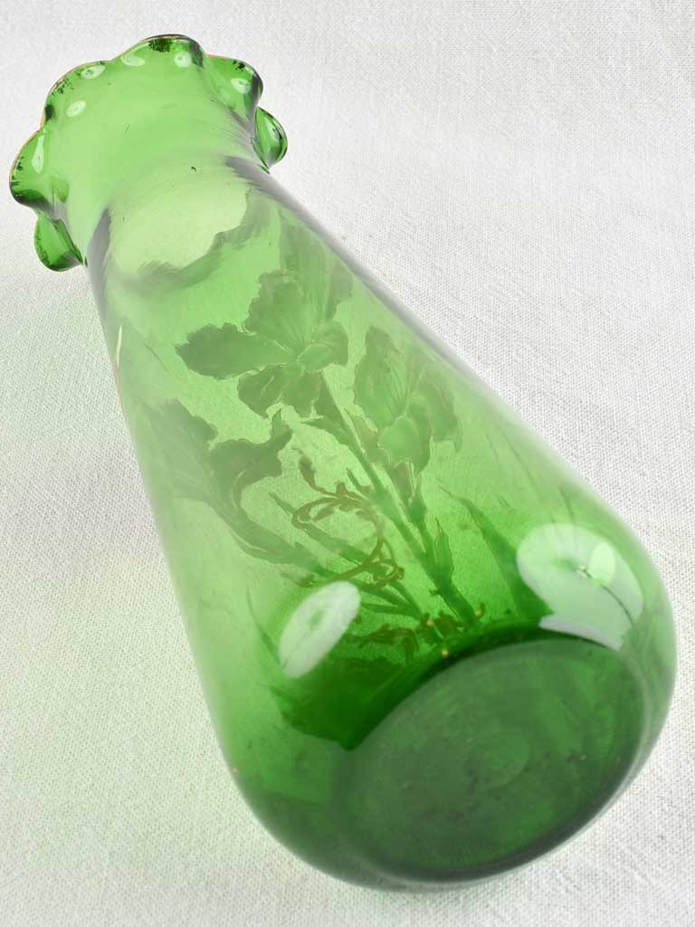 EARLY 18TH CENTURY GREEN ENAMEL VASE W/ FLOWERS 13"
