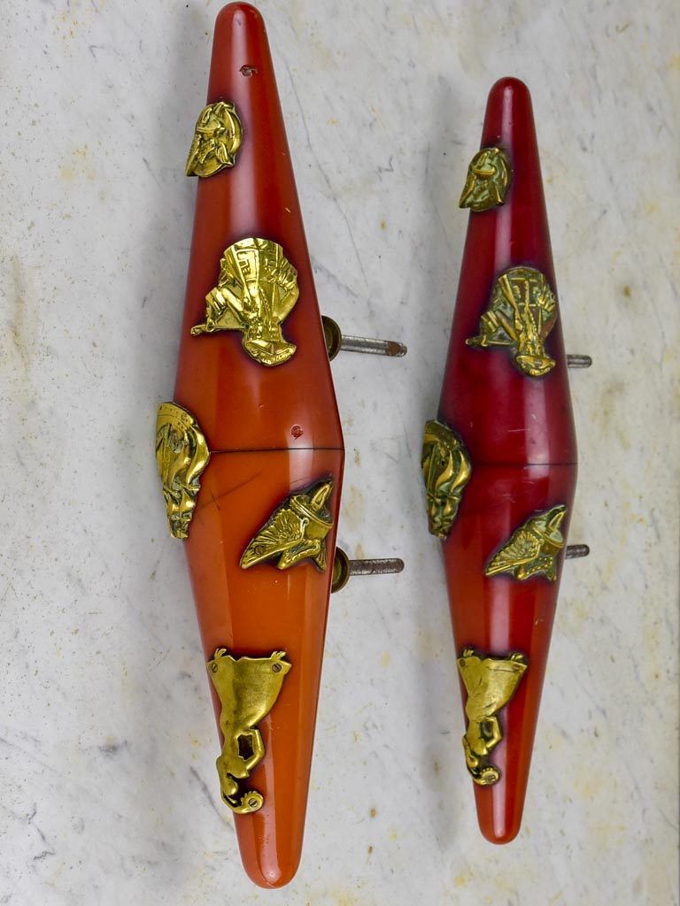 Pair of French Tabac carrot Bakelite door pulls - 1940's