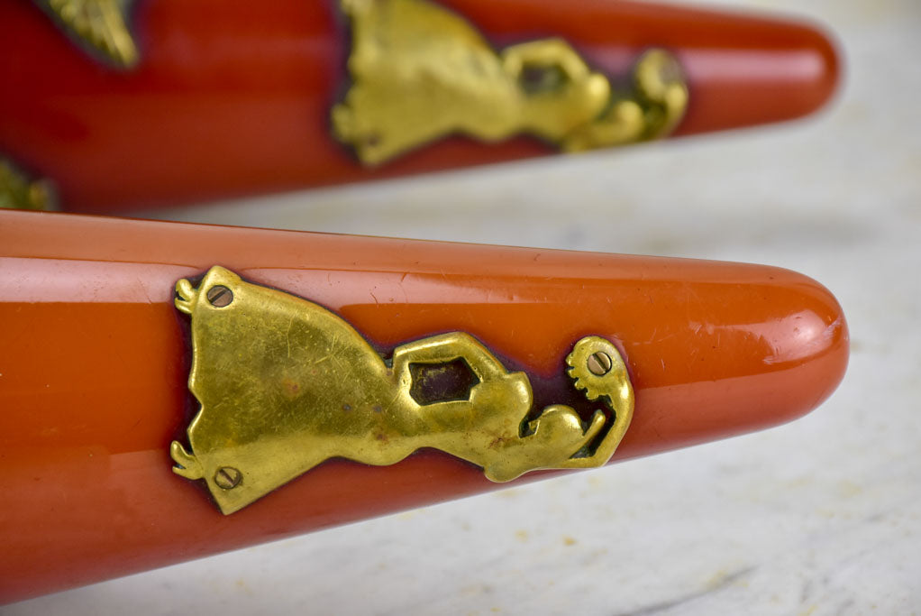 Pair of French Tabac carrot Bakelite door pulls - 1940's