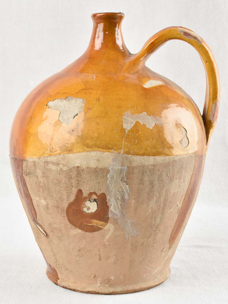 ANTIQUE FRENCH OIL PITCHER W/ YELLOW OCHRE GLAZE 13½"