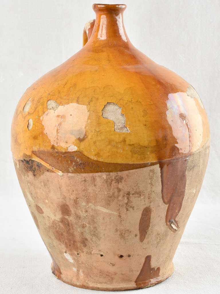 ANTIQUE FRENCH OIL PITCHER W/ YELLOW OCHRE GLAZE 13½"