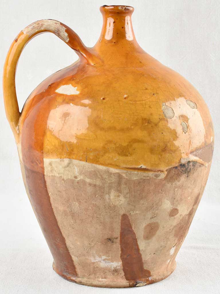 ANTIQUE FRENCH OIL PITCHER W/ YELLOW OCHRE GLAZE 13½"