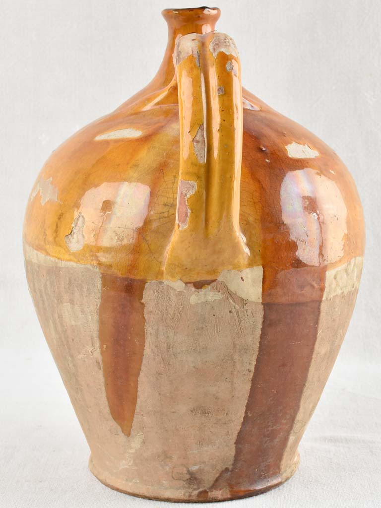 ANTIQUE FRENCH OIL PITCHER W/ YELLOW OCHRE GLAZE 13½"