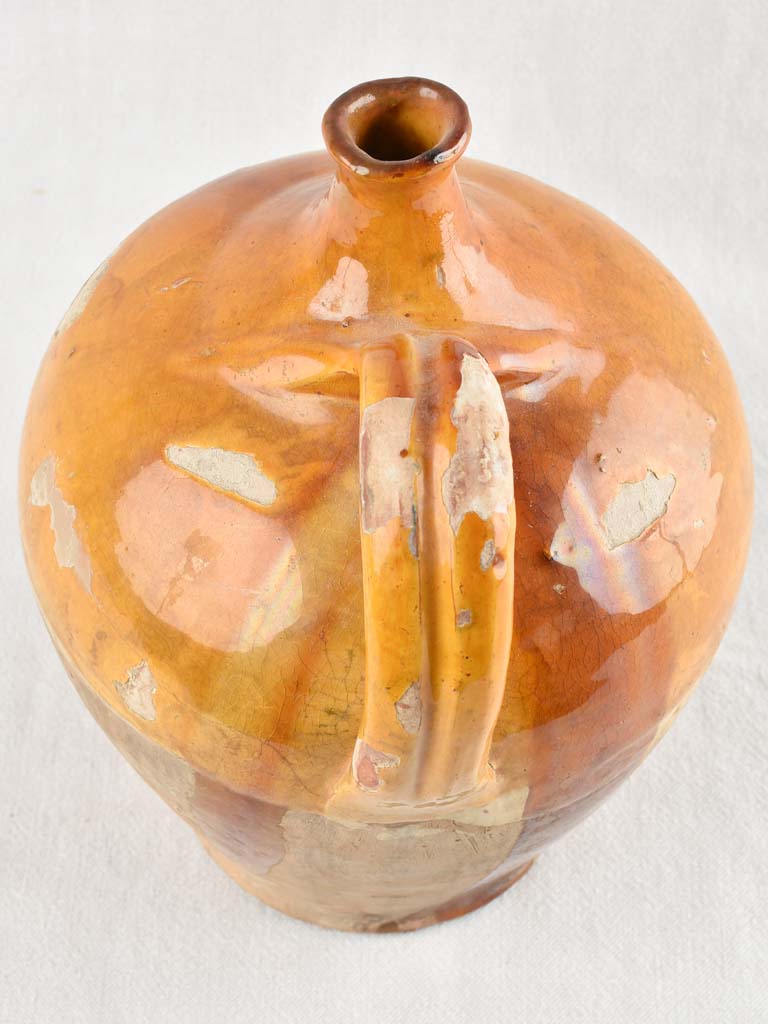 ANTIQUE FRENCH OIL PITCHER W/ YELLOW OCHRE GLAZE 13½"