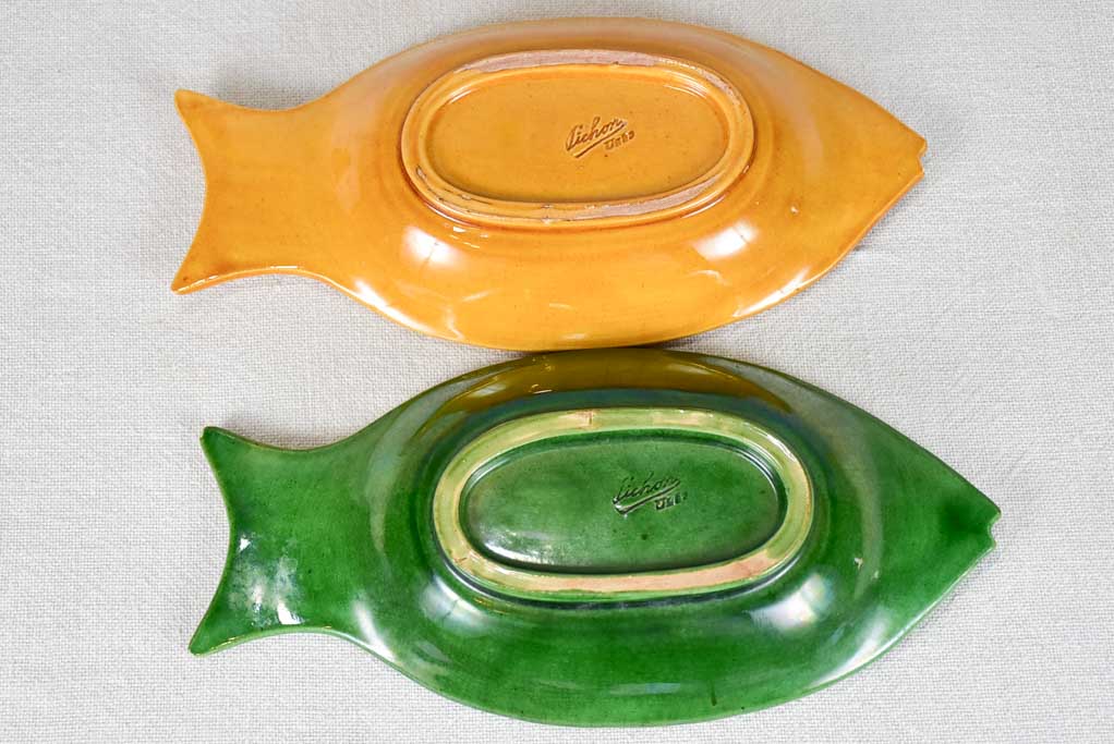 Two fish-shaped aperitif nut/olive/sardine bowls 9½"