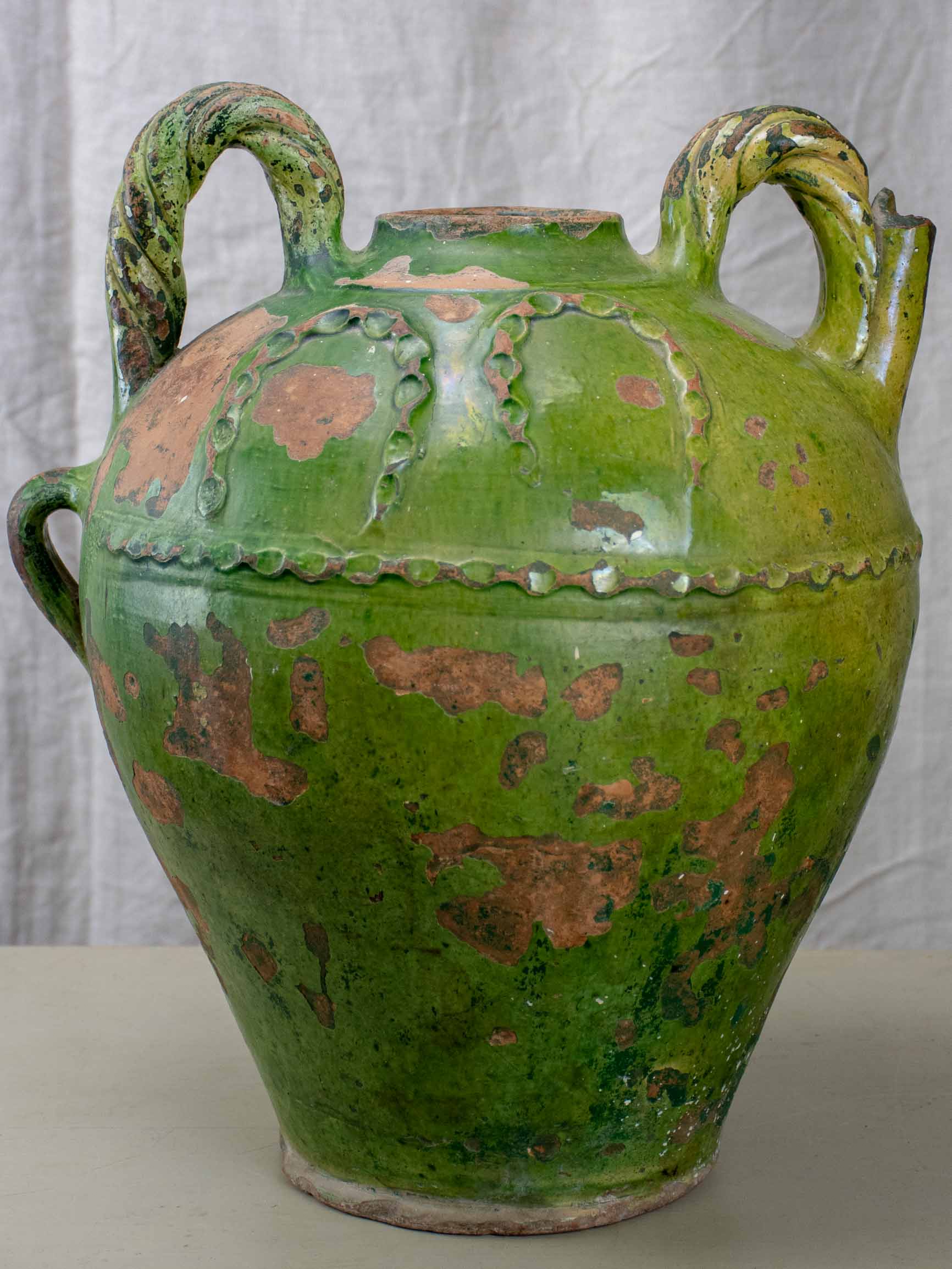 Large 18th Century French water pot with green glaze