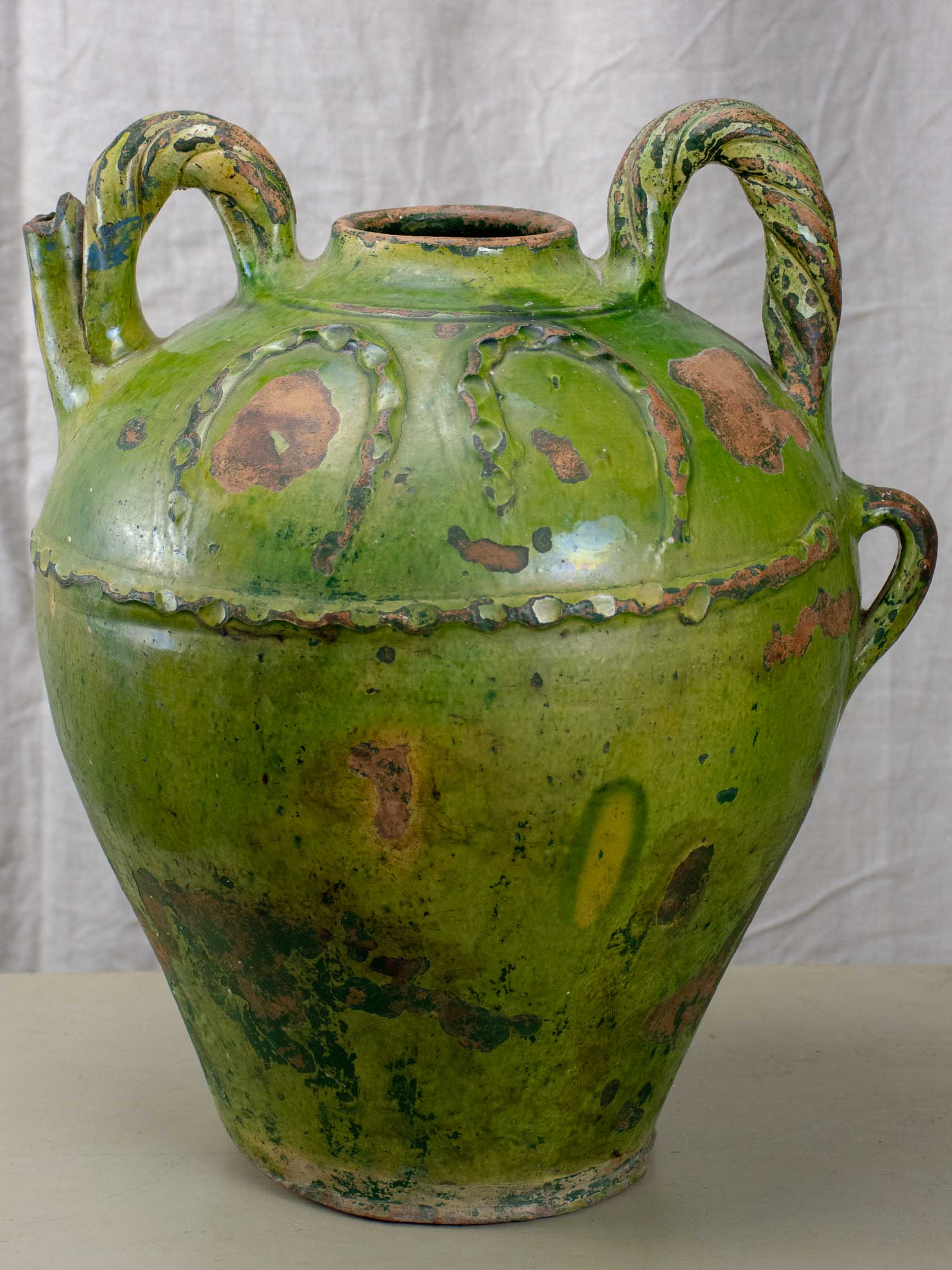 Large 18th Century French water pot with green glaze