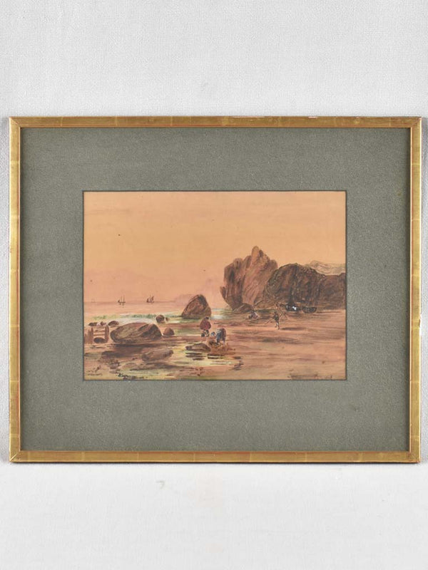 Antique watercolor seascape in original frame