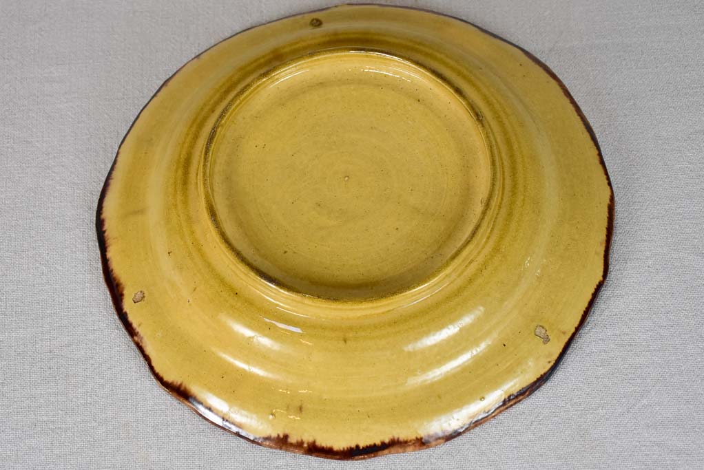 Antique French plate from Dieulefit with yellow glaze 11½"