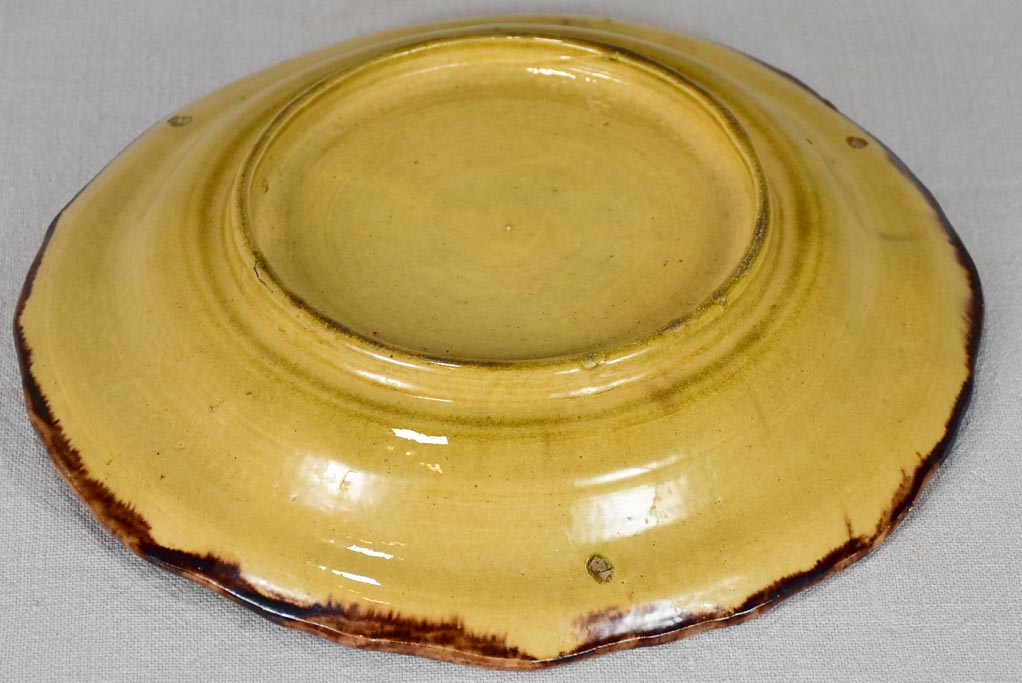 Antique French plate from Dieulefit with yellow glaze 11½"