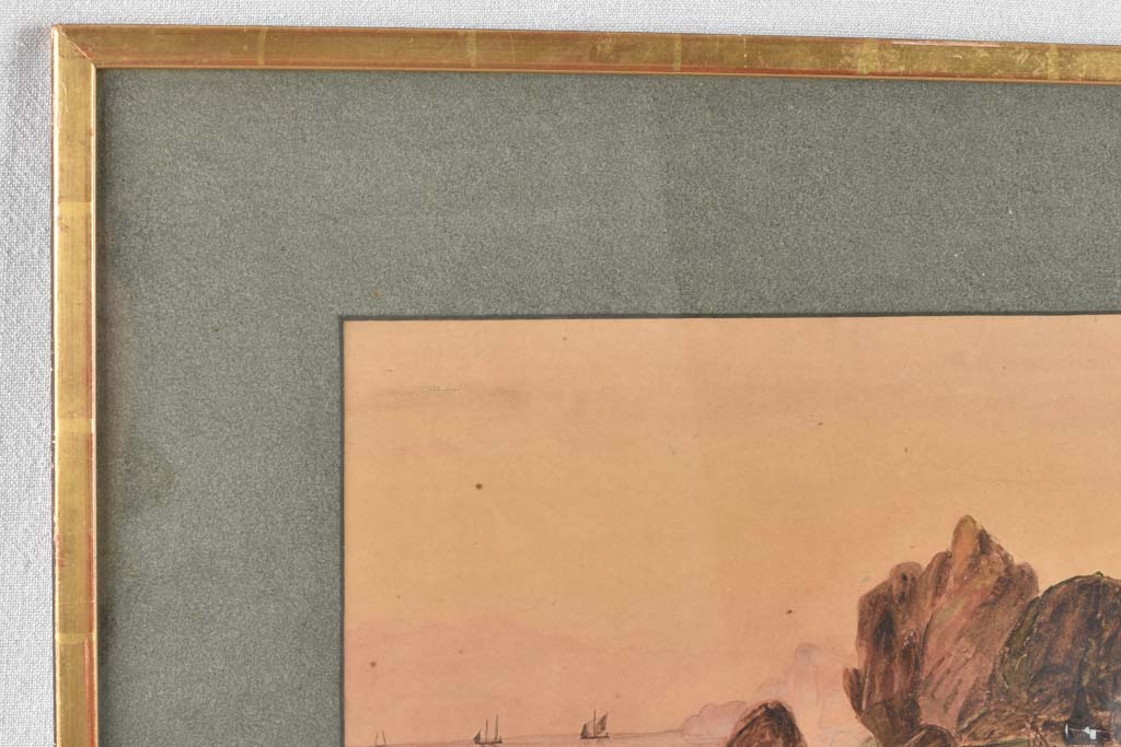 Gilt-framed vintage watercolor artwork