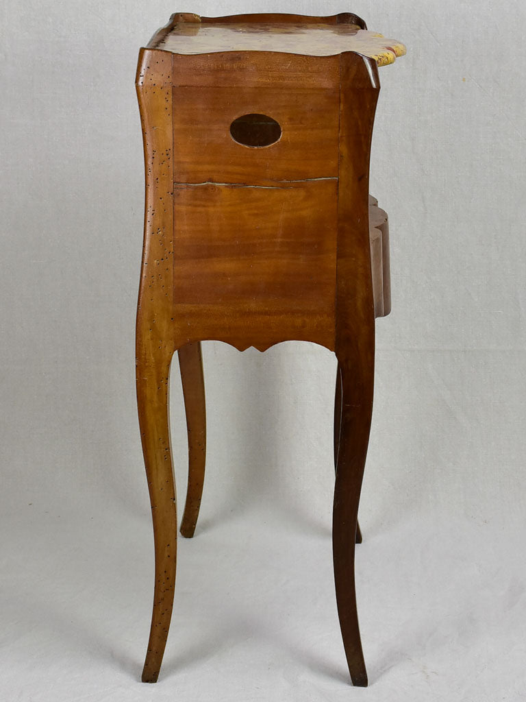 French Walnut Nightstand with Marble Finish