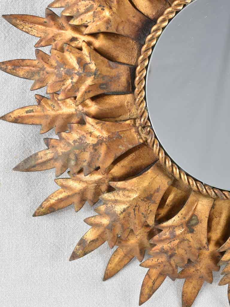 1950s sunburst mirror with gilt tole frame 20"