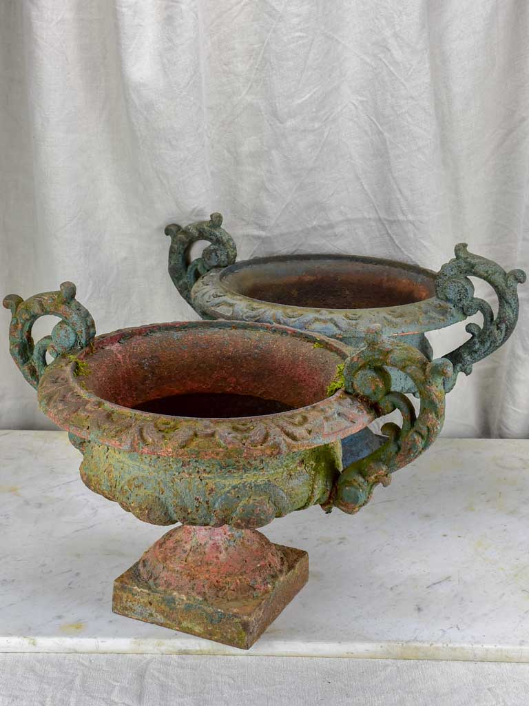 Pair of late 19th Century French Medici urns with large decorative handles