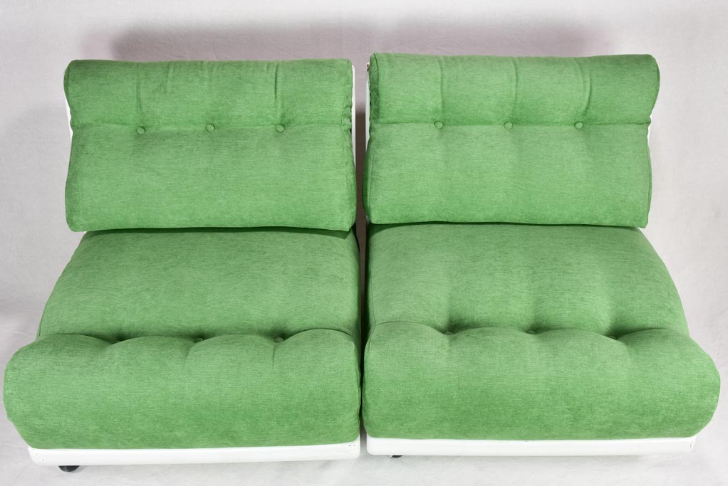 Pair of large vintage lounge chairs with green upholstery