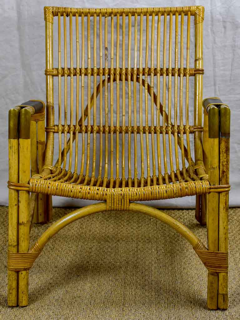1950's bamboo, leather and brass armchair