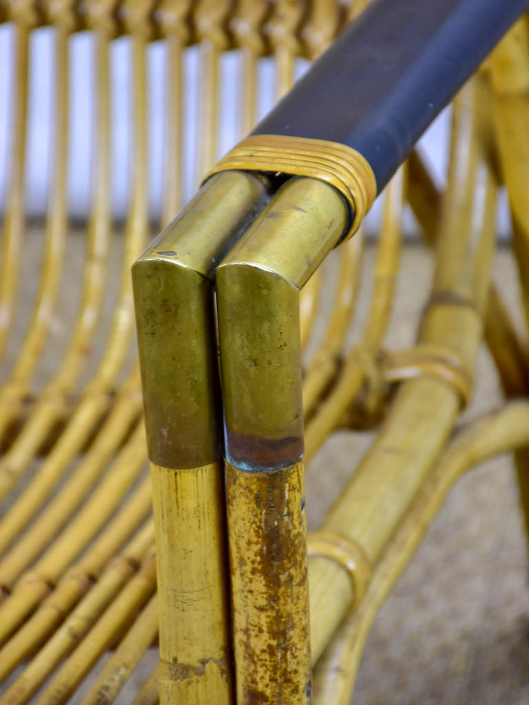 1950's bamboo, leather and brass armchair