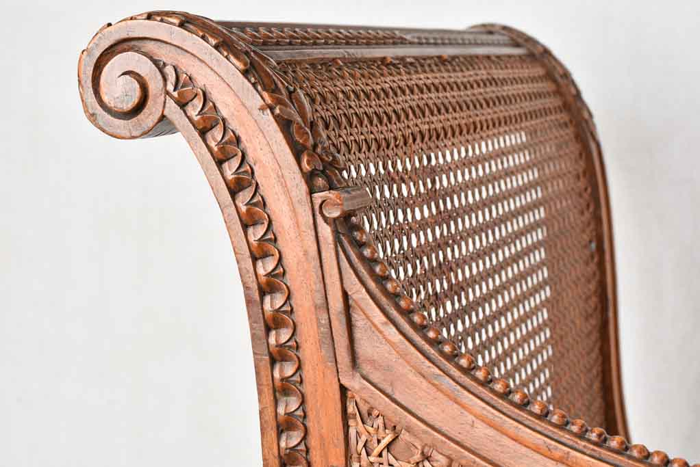 Louis XVI style cane chaise longue w/ ram's head armrest - 33¾"