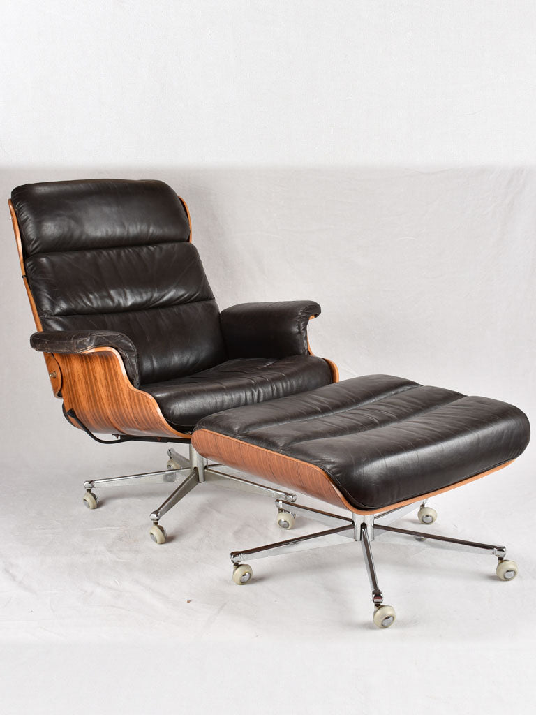 Fauteuil De Bureau Vintage Martin Stoll Années 1960 - Bois, Simili Rouge/blanc - Design Suisse !