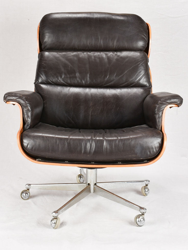 1960s Giroflex / Martin Stoll black leather armchair and footrest