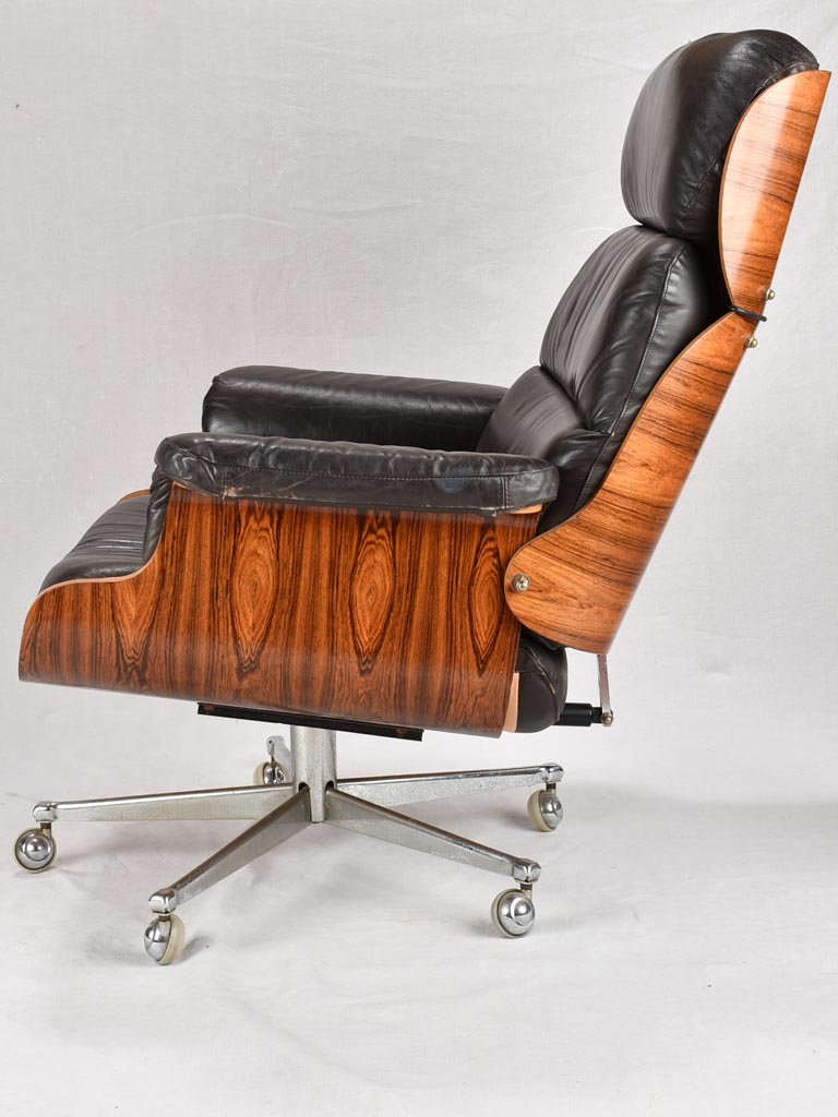 1960s Giroflex / Martin Stoll black leather armchair and footrest
