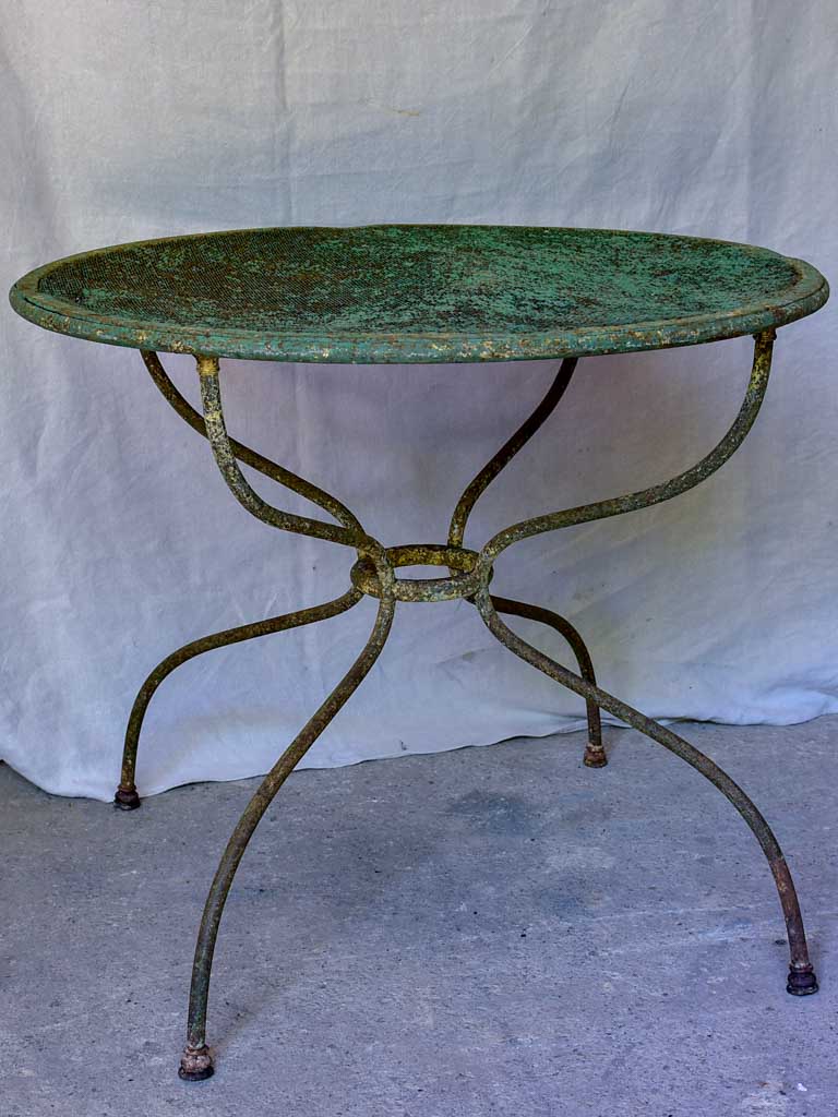 Rustic antique French garden table with green mesh 32"