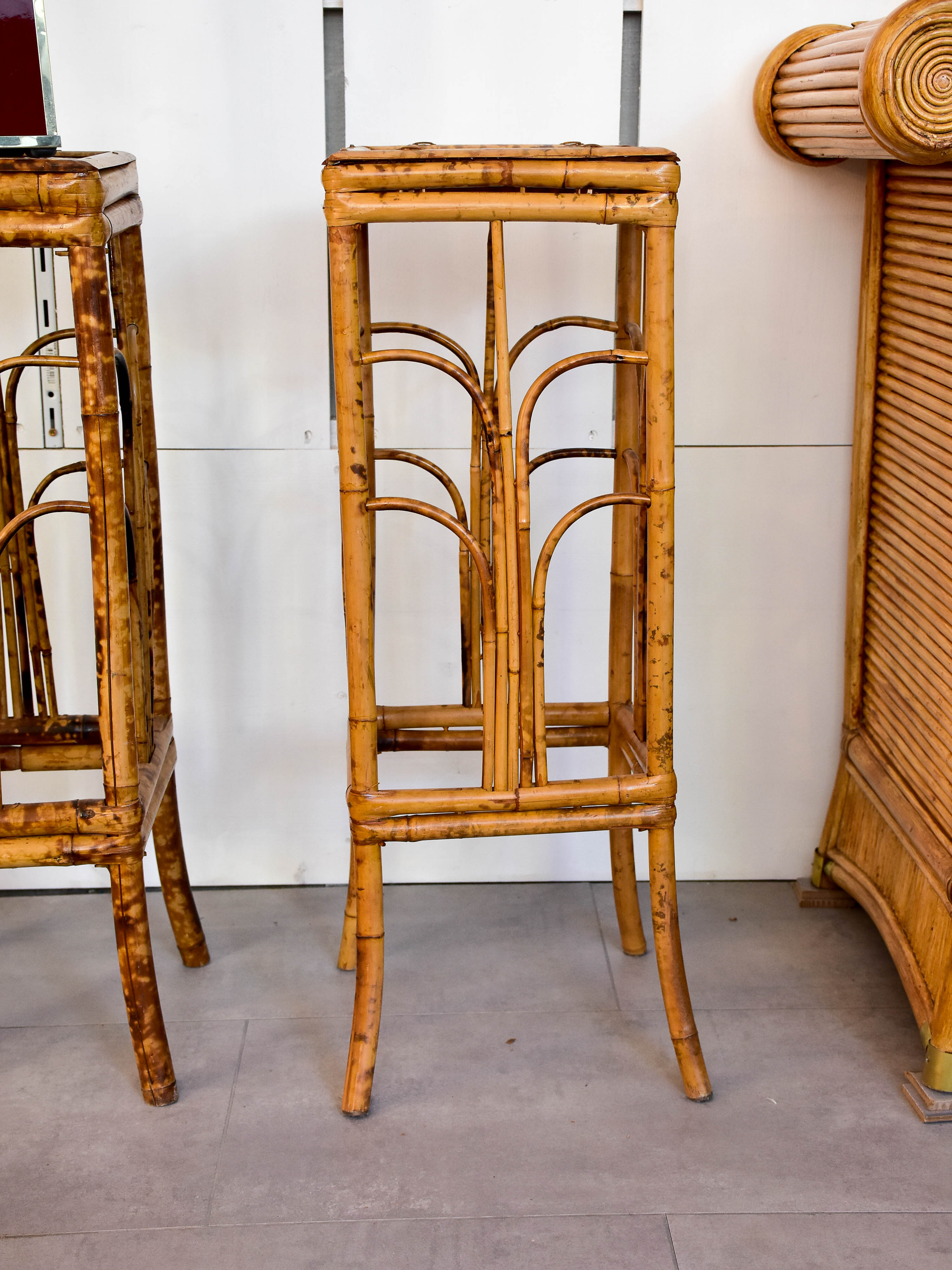 Pair of vintage rattan side tables