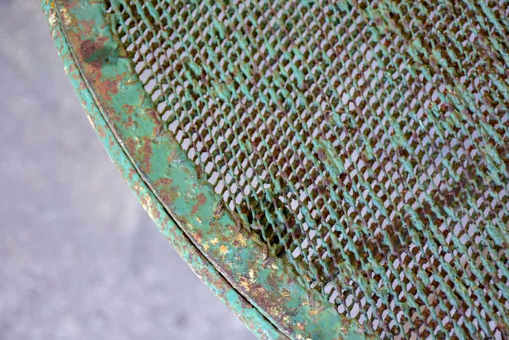 Rustic antique French garden table with green mesh 32"