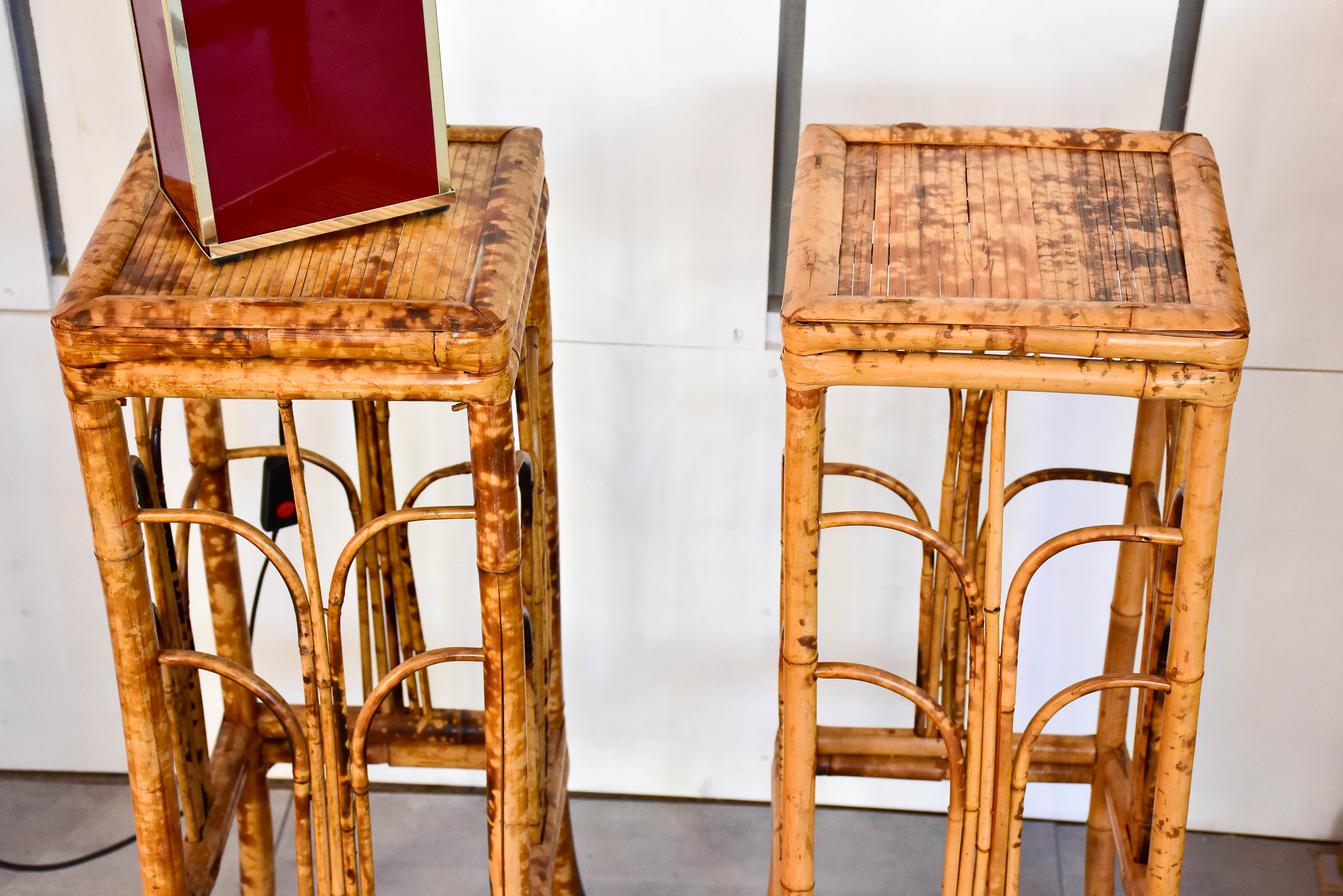 Pair of vintage rattan side tables