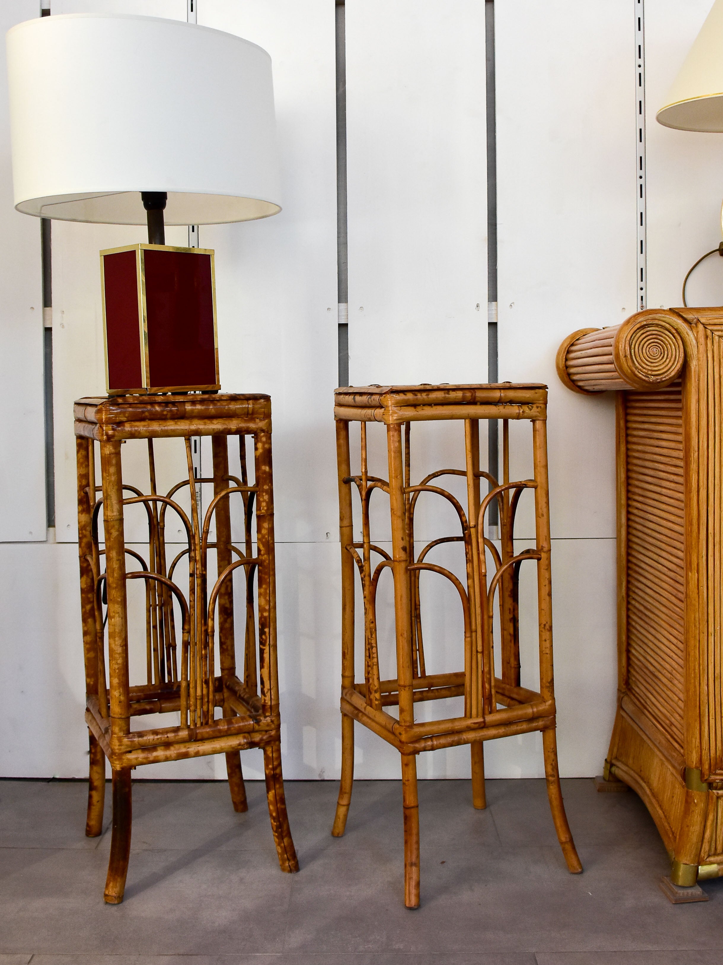 Pair of vintage rattan side tables