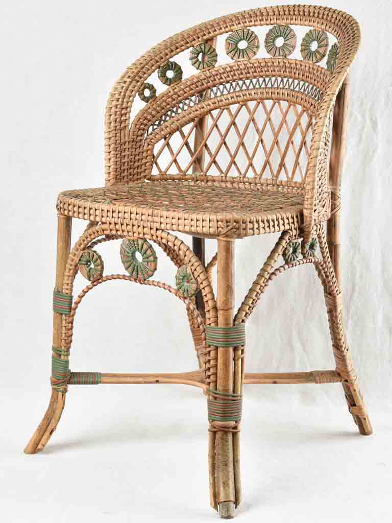 Vintage 1900s Green Rattan Children's Chair