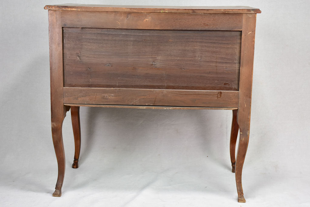 Antique French marquetry sauteuse commode with hoof feet