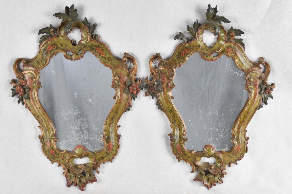 Pair of 19th century Italian mirrors painted frames 24¾" x 18"
