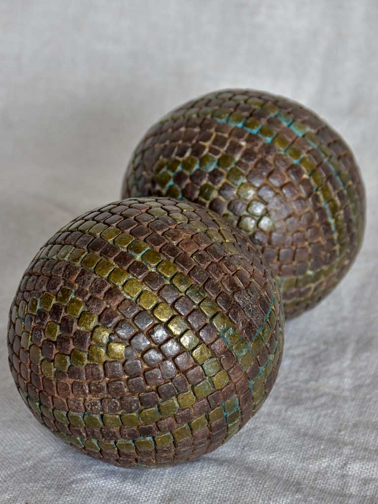Pair of antique French petanque balls