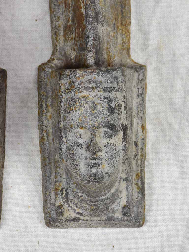 Pair of 18th Century French fireplace andirons with faces 17¾"