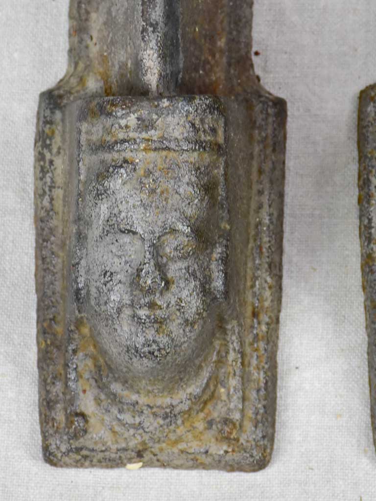 Pair of 18th Century French fireplace andirons with faces 17¾"