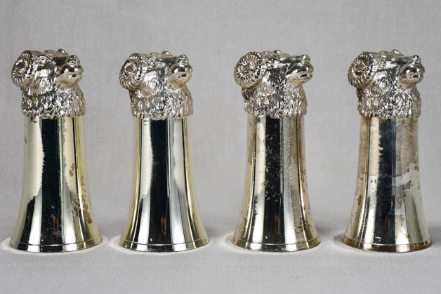 Set of four silver plate hunter's glasses - ram's heads