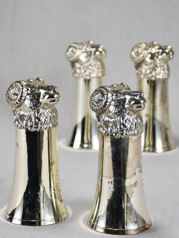 Set of four silver plate hunter's glasses - ram's heads